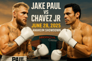 Jake Paul and Julio Cesar Chavez Jr face off for a cruiserweight boxing match on June 28, 2025, in Anaheim, California